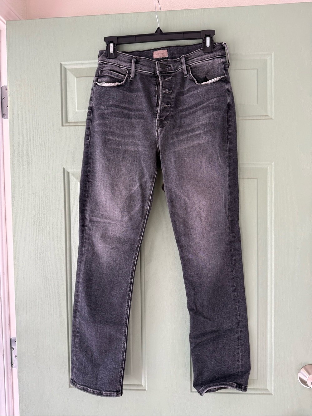 MOTHER Straight Leg Jeans in Faded Black